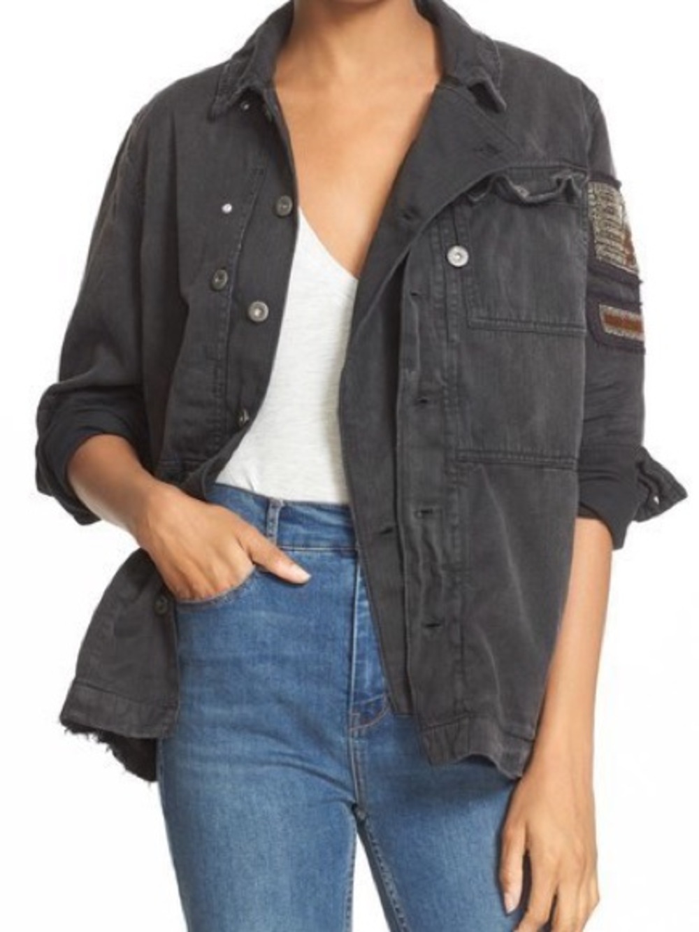 Free People Embellished Military Shirt Jacket
